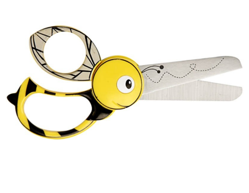 Fiskars Tijeras de animales para niños con motivos de abeja, A partir de 4 años, Longitud: 13 cm, para diestros y zurdos, Hoja de acero inoxidable/Mangos de plástico, Amarillo, 1003747