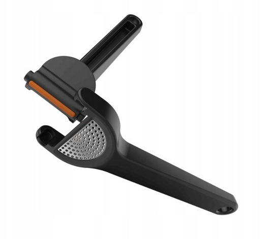 Fiskars Prensador de Ajos con inserto de rejilla extraíble y espátula, Longitud: 16 cm, Plástico/Metal, Functional Form, Negro, 1028361
