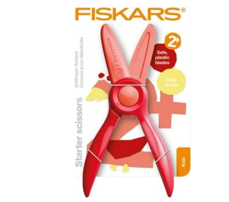 Fiskars Tijeras para niños, A partir de 2 años, Para aprender a cortar, Longitud: 13 cm, Hojas y mangos de plástico, Rojo, Starter, 1064065