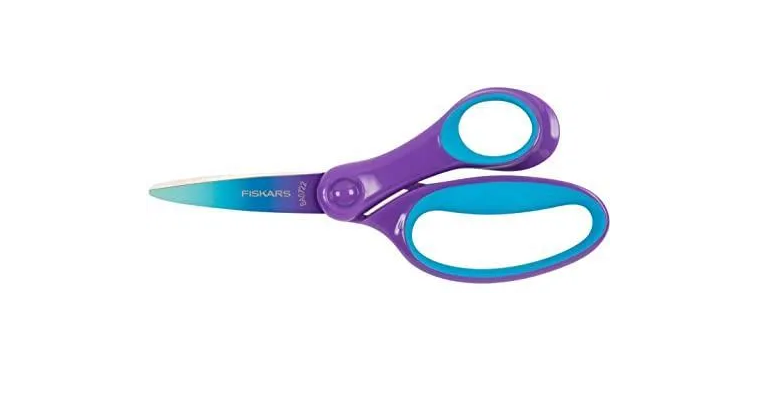 Fiskars Tijeras infantiles, Tijeras para niños grandes de 8 a 11 años, Para diestros, SoftGrip, Longitud: 15 cm, Color degradado, morado, 1067852