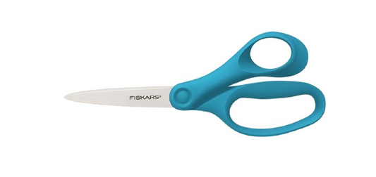 Fiskars Tijeras escolares, Tijeras para niños a partir de 12 años, Para diestros, Longitud total: 18 cm, Hojas de acero inoxidable, Turquesa, 1067855