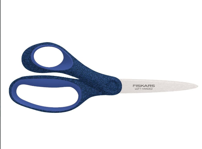Fiskars Tijeras escolares, Tijeras para niños a partir de 12 años, Para zurdos, SoftGrip, Longitud total: 18 cm, Hojas de acero inoxidable, Azul brillante, 1067862
