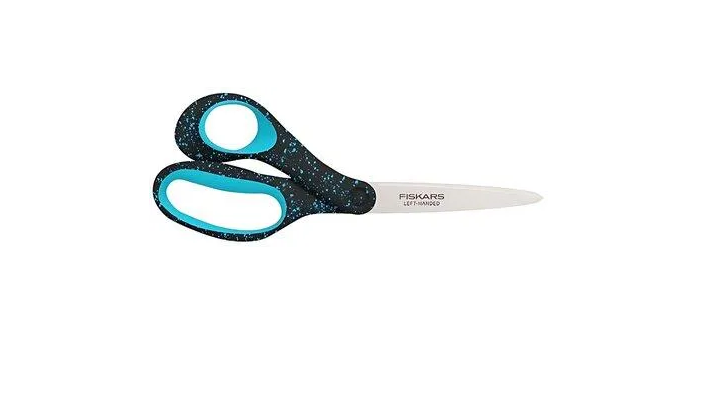 Fiskars Tijeras para adolescentes de 15-18 años, Para zurdos, Longitud total: 20 cm, Acero inoxidable/plástico, Negro/Turquesa moteado, 1067869
