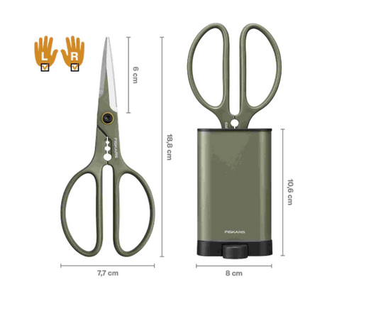 Fiskars Tijera para Plantas con Soporte, Urban Plant Care, Para cortes suaves en plantas de interior y flores, Longitud Total: 18,8 cm, Acero Inoxidable/Plástico, Color: Verde Oscuro/Negro, 1075316