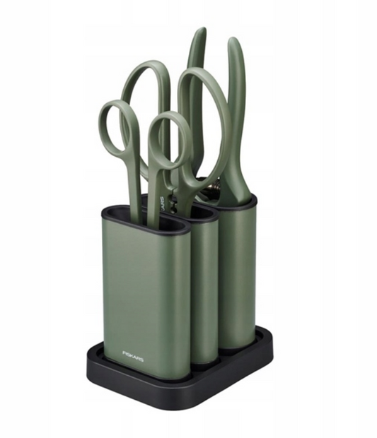 Fiskars Set de Corte de Mantenimiento, 3 Piezas, Urban Plant Care, Tijera para Plantas con Soporte, Tijera para Flores, Acero Inoxidable/Plástico, Color: Verde Oscuro/Negro, 1075317