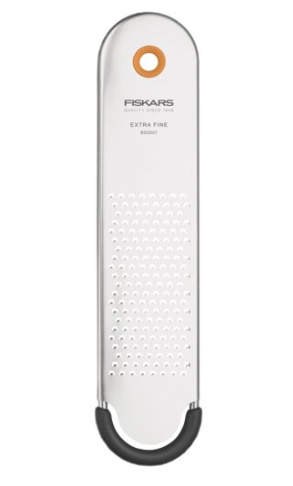Fiskars Functional Form Rallador extrafino, Para rallar piel de limón, jengibre y chocolate, Protector de cuchilla, Cuchilla de acero inoxidable/Mango de plástico, Gris/Negro/Naranja, 1079966