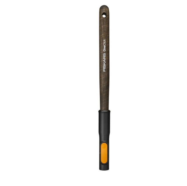 Fiskars OneClick Mango de Madera FSC S, Corto, De Fresno Tratado con Cera, Cambio en Un Clic, Adaptador QuikFit disponible por separado, Negro y Naranja, 1080670