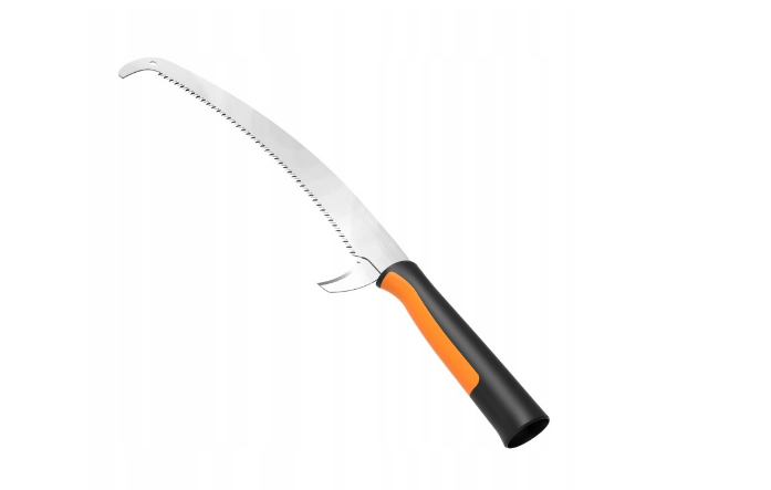 Fiskars OneClick Sierra Curvada para Ramas, Cambio fácil en un Clic, Apta para Ramas Altas con Mango telescópico, Longitud: 62,1 cm, Negro/Naranja, 1080690