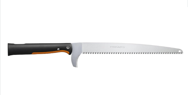 Fiskars OneClick Sierra de Jardín, Accesorio Recto para Cortar Ramas y Troncos, Cambio en 1 Clic, Apto También como Sierra de Mano, Negro y Naranja, 1080691