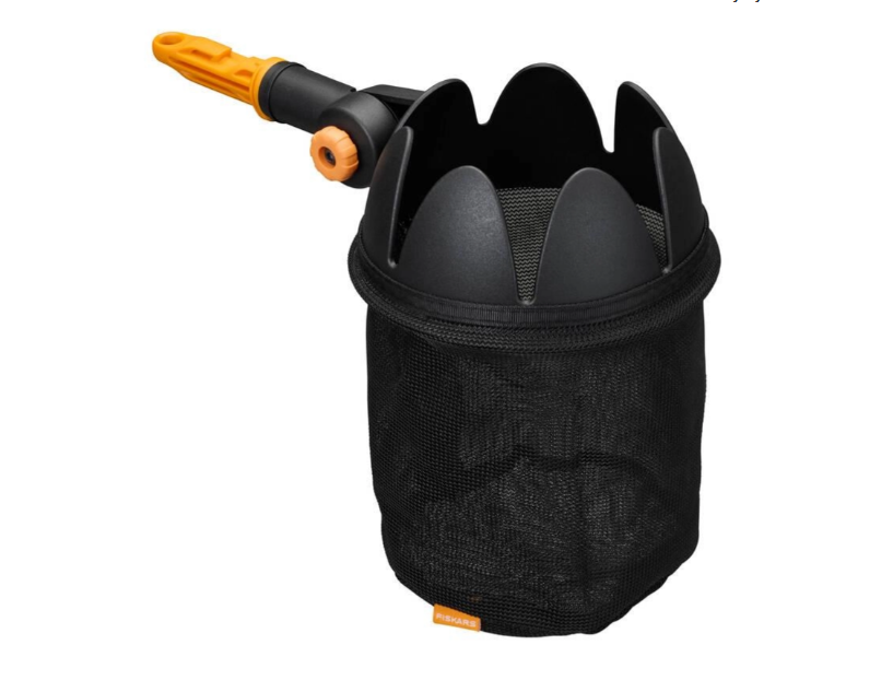 Fiskars OneClick Recolector de Fruta, Accesorio con Bolsa de Malla Suave, Cambio Sin Esfuerzo en 1 Clic, Lavable a Máquina, Negro y Naranja, 1080692