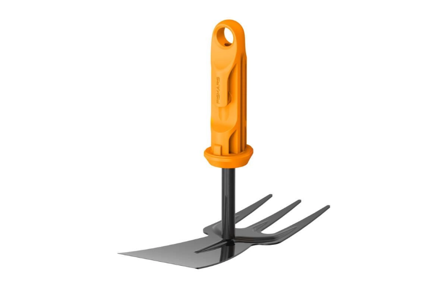 Fiskars OneClick Azada combinada, Accesorio 2en1 para desherbar y soltar la Tierra, Cambio fácil en un Clic, Acero al Boro, Ancho 5cm, Negro/Naranja, 1080695