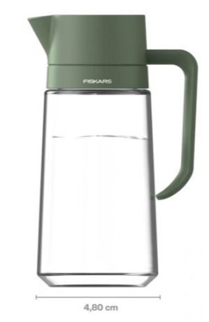 Fiskars Urban Plant Care Regadera de Cristal, 0,5 L, Diseño Elegante para Plantas de Interior, Asa ergonómica, Altura 19,9 cm, Cristal, Verde Oliva, 1080775