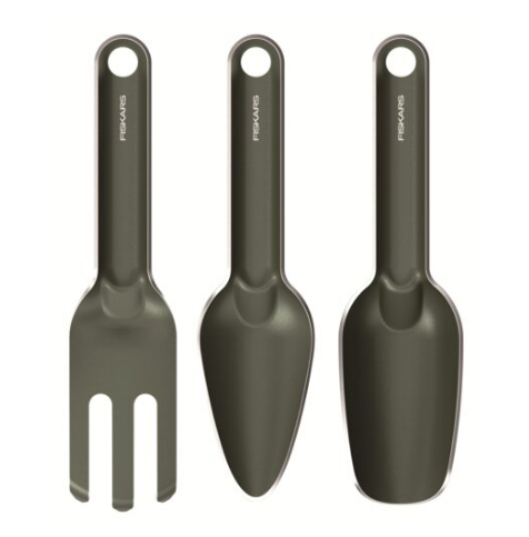 Fiskars Urban Plant Care Set de Herramientas de jardinería, 3 Piezas, Kit básico para el Cuidado de Las Plantas, Diseño Compacto, Acero Inoxidable con Revestimiento pulverizado, Verde Oliva, 1080777