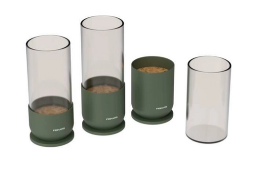 Fiskars Urban Plant Care Set de tarros de Cultivo, 3 Unidades, para la propagación de esquejes, 3 tarros de Cristal y 3 Soportes metálicos, Verde Oliva, 1080910