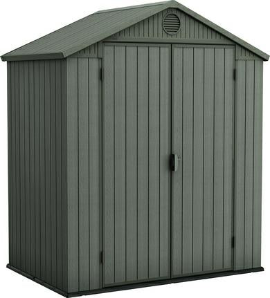 Keter Darwin - Cobertizo de jardín de Doble Puerta de 1,8 x 1,2 m, Color Verde, Compuesto con Efecto de Madera, Resistente a la Intemperie, Almacenamiento Exterior para Herramientas, Bicicletas y