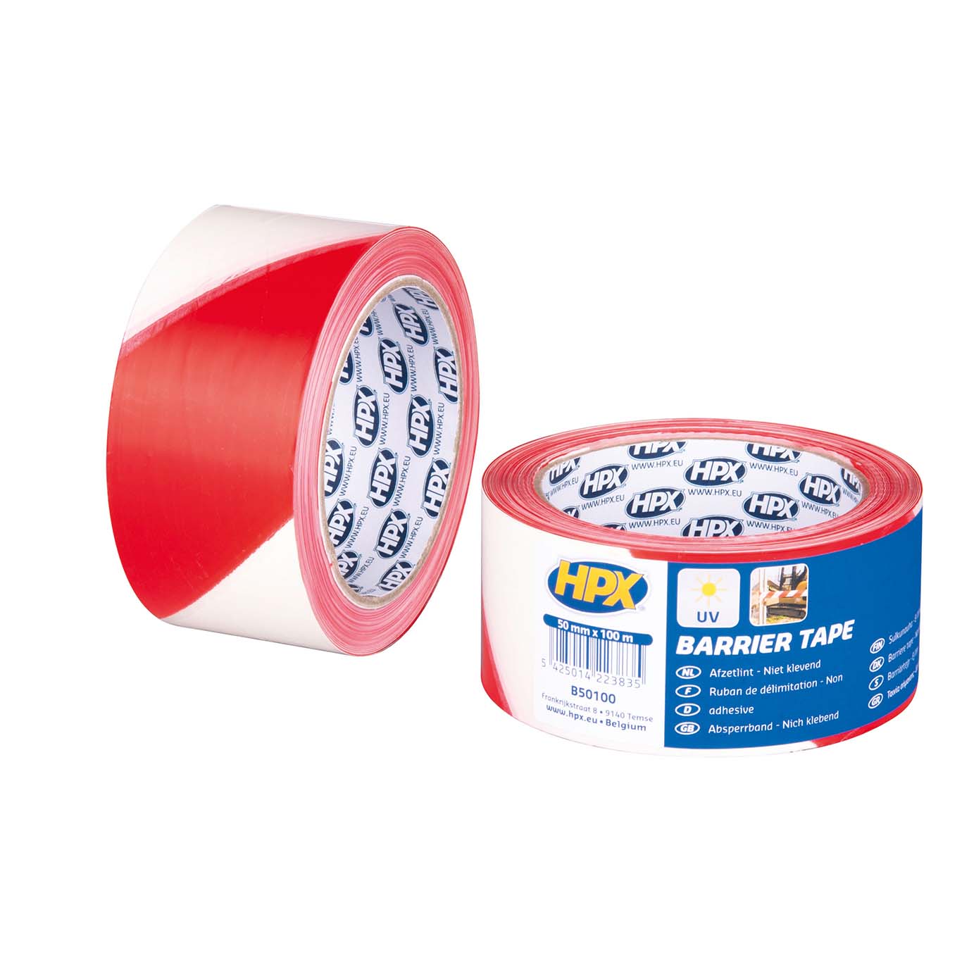 HPX B50100 - Cinta de balizamiento Barrier Tape rojo/blanca (50mm x 100m)