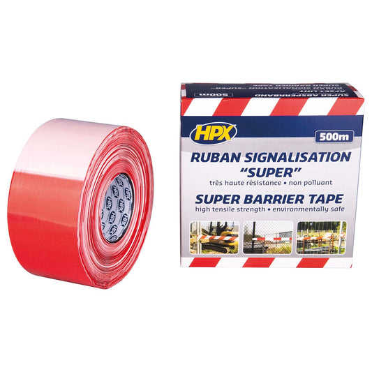 HPX BS80100 - Cinta de balizamiento Super Barrier Tape rojo/blanco (80mm x 500m)