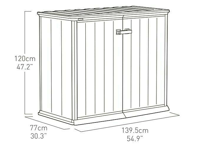 Keter Patio Store- Cobertizo de jardín Exterior, 1000L, Color Gris, tecnología Duotech Paredes aptas para Pintar, 139.5 x 77 x 120 cm