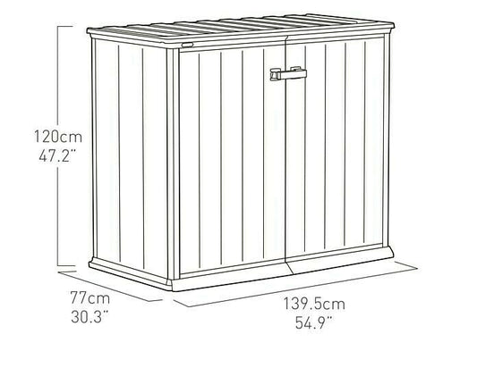 Keter Patio Store- Cobertizo de jardín Exterior, 1000L, Color Gris, tecnología Duotech Paredes aptas para Pintar, 139.5 x 77 x 120 cm