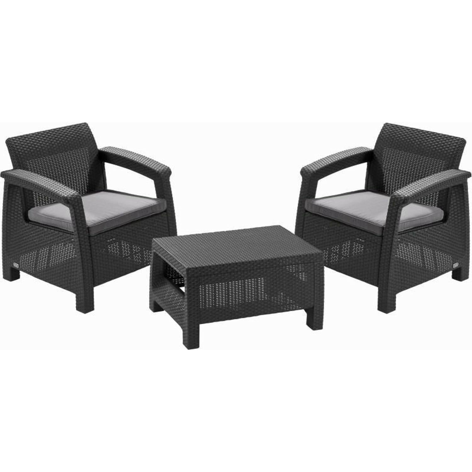 Keter Corfu Weekend - Conjunto de muebles de jardin 2+1, antracita/grafito