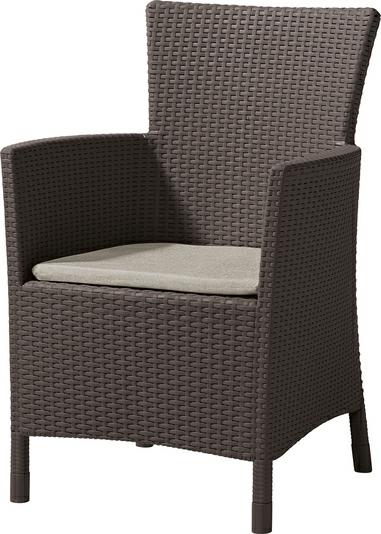 Keter Iowa - Sillón de jardín para Exterior e Interior con cojín Incluido, Resina con Acabado de ratán Plano, Color Marrón