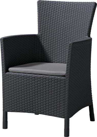 Keter Iowa - Sillón de jardín para Exterior e Interior con cojín Incluido, Resina con Acabado de ratán Plano, Color Grafito