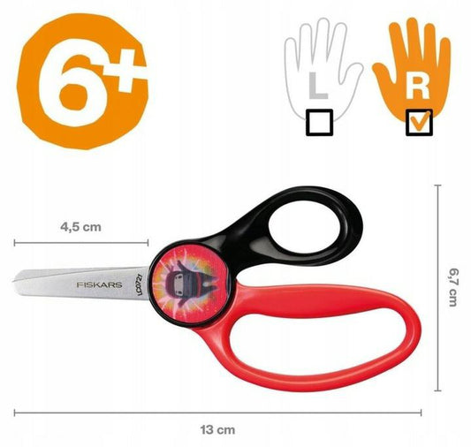 Fiskars Tijeras para niños con diseño Ninja, A partir de 6 años, Longitud: 13 cm, Para diestros y zurdos, Hoja metálica/mangos de plástico, Negro/rojo, Magic Morph, 1064075
