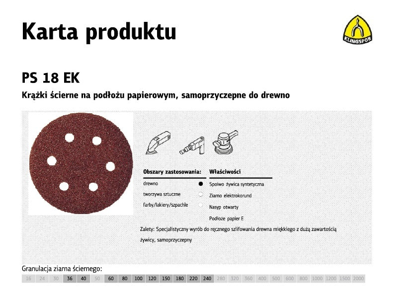 Klingspor 270609 - Disco de lija con velcro PS 18 EK, grano 240, 150 mm, perforación GLS3