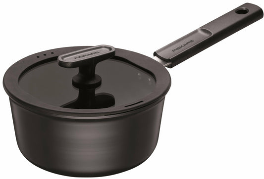 Fiskars Cacerola con Tapa, Hard Face, Diámetro 18 cm, Capacidad: 1,8 litros, Apta para todas las Placas, Revestimiento Antiadherente, Resistente a los Arañazos, Aluminio/Plástico, 1075524