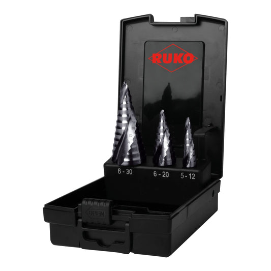 Ruko 101626PRO - Juego de 3 brocas escalonadas ULTIMATECUT HSS RUNaTEC con FLOWSTEP®