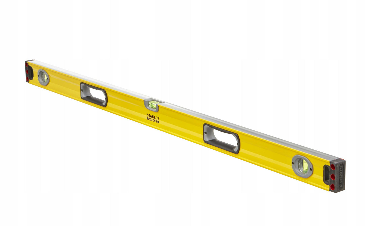 STANLEY Nivel FatMax II 120 cm, cuerpo de aluminio reforzado, 3 burbujas de visibilidad, precisión +/- 0.5mm/m, bases mecanizadas, extremos de caucho, empuñaduras fijas, 1-43-548
