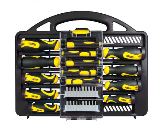 STANLEY Juego de destornilladores 34 piezas, 13 destornilladores y 20 puntas, Destornilladores Phillips y Torx + Destornillador de precisión, Estuche sintético, Mango ergonómico, STHT0-62141