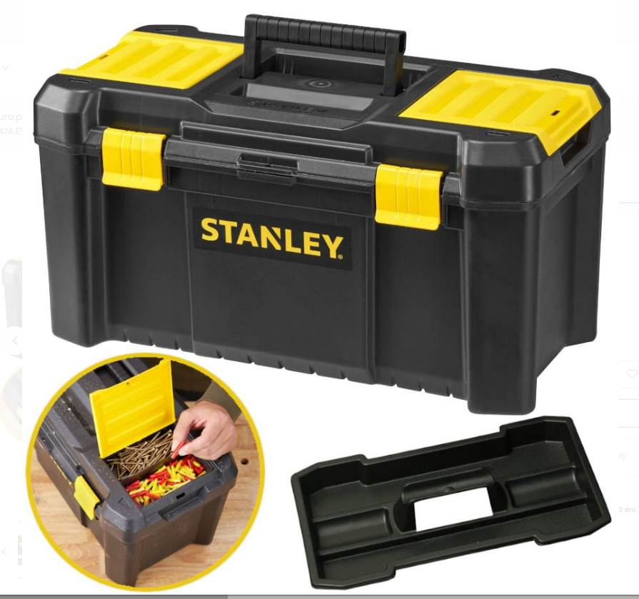 STANLEY Caja de herramientas de plástico con cierre de plástico, 48,2 x 25,4 x 25 cm, asa ergonómica, organizadores en la tapa, bandeja interior extraíble, orificio para candado, STST1-75520