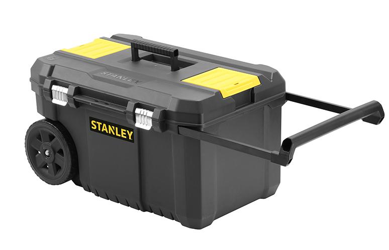 STANLEY Arcón Essential con cierres metálicos, Dimensiones 34,5 x 64,5 x 40 cm, rueda de 18 cm, Asa metálica con zona de agarre de plástico, STST1-80150
