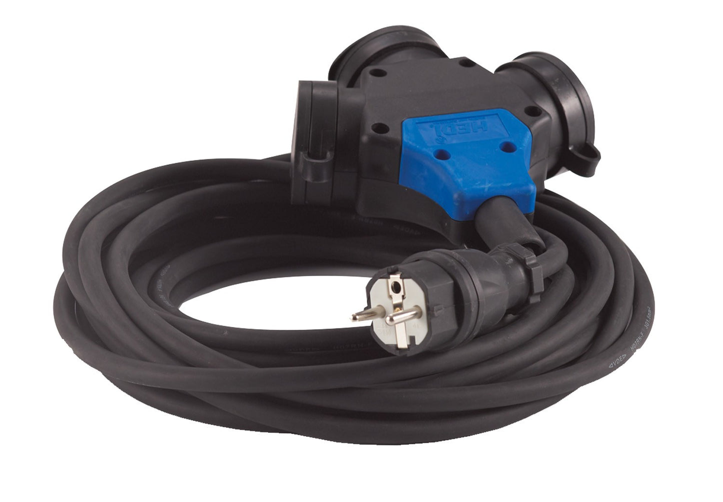 Hedi VK25-HK2 - Hedi extension 25 m. 3G2.5 neoprene rubber cable, black, IP44. With suspended head with 3 sockets