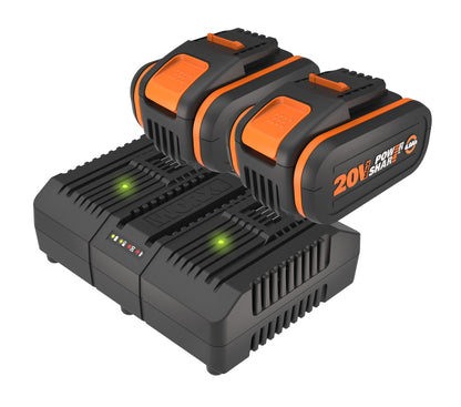 Worx WA3611 - Pack 2 baterías 20V 4,0Ah + cargador doble
