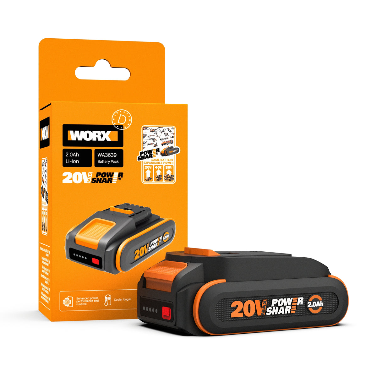 Worx WA3639 - Batería 20V 2,0Ah con indicador