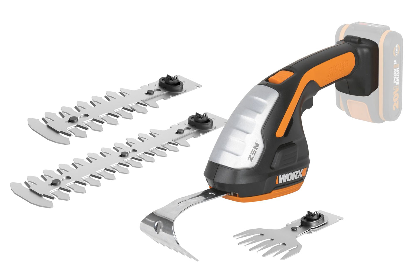 Worx WG801E.91 - Tijeras 4 en 1: Arreglasetos / Cortacésped /Cortasetos/Azadilla 20V (S/bat)