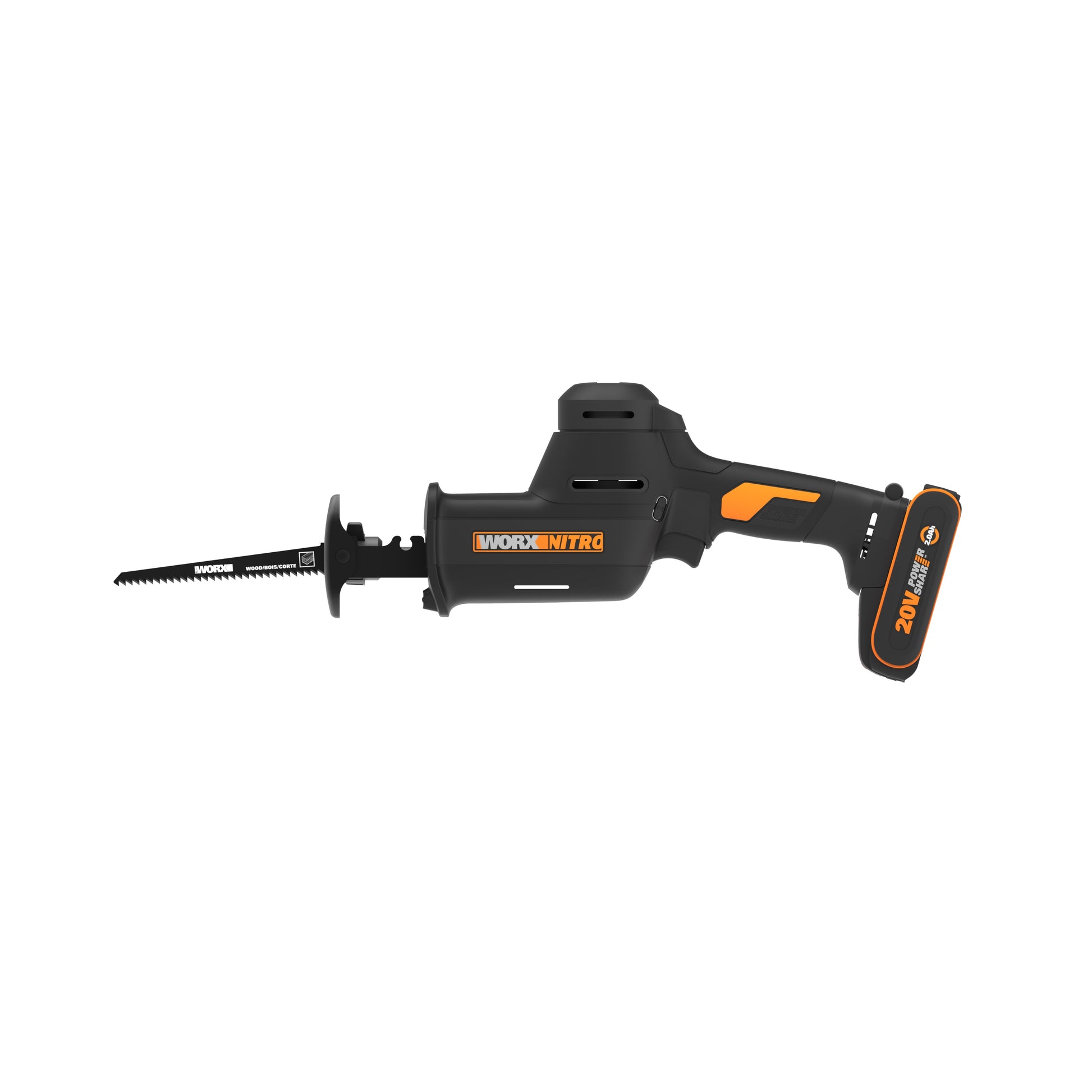 Worx WX501 - Sierra sable compacta brushless a batería, 20V, 26mm, 1*2.0Ah, cargador