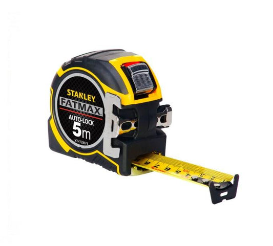 STANLEY FATMAX - XTHT0-33501 - Flexómetro AutoLock 8 metros x 32mm, Cinta ancha, Gancho magnético con posición cero real, Estuche bimaterial ergonómico, Mecanismo de bloqueo inverso.