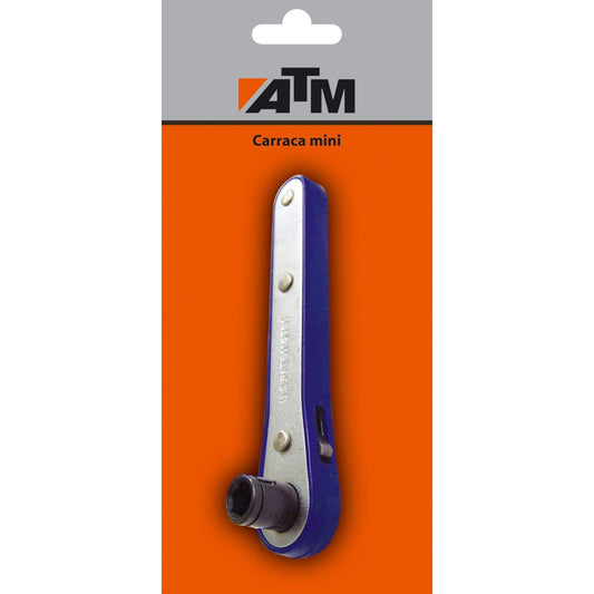 ATM Wrenches &amp; Sockets 131801-B - Mini ratchet in individual blister, 2 sockets (Length 98 mm; 1/4" 1/4")
