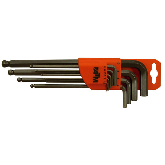 ATM Wrenches &amp; Sockets A1301 - Set of 9 long ball-end Allen keys (SW 1.5-10)