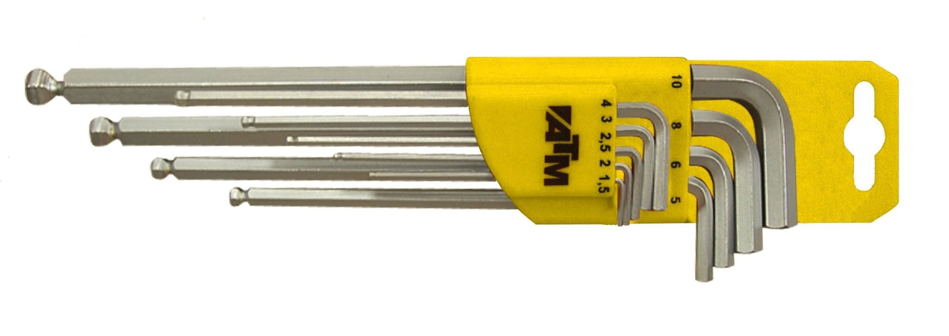 ATM Llaves & Vasos A1801 - Juego de 10 llaves Allen bola largas en pulgadas (1/16" - 1/2") - Ferrotecnia