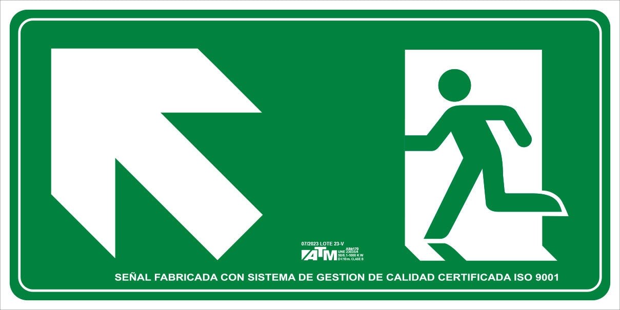 ATM Señalización ASB170 - Señal evacuación escalera arriba izquierda PVC clase B - Ferrotecnia