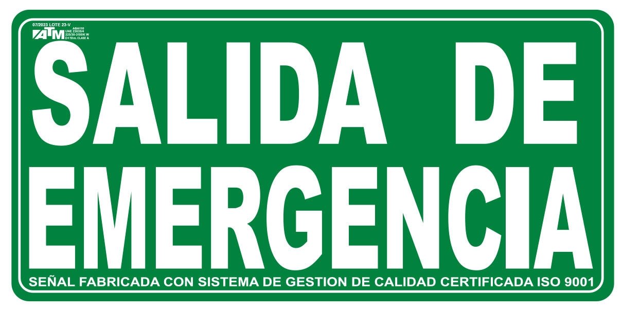 ATM Señalización Señal salida de emergencia PVC - Ferrotecnia
