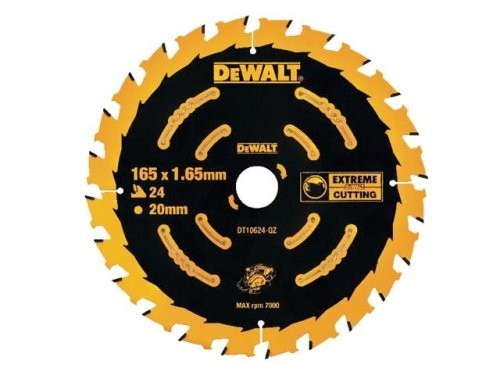 DEWALT DT10624-QZ - Hoja de sierra circular EXTREME 2nd Fix, 165 x 20mm, 24 dientes, Cortes decorativos en madera, Reduce las astillas, Dientes de carburo