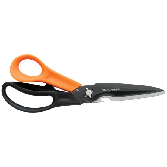 Fiskars Cuts + More Tijeras multifunción, Hoja de Acero Inoxidable/Mangos de plástico, Negro/Naranja, 3.0x30.5x12.0 cm