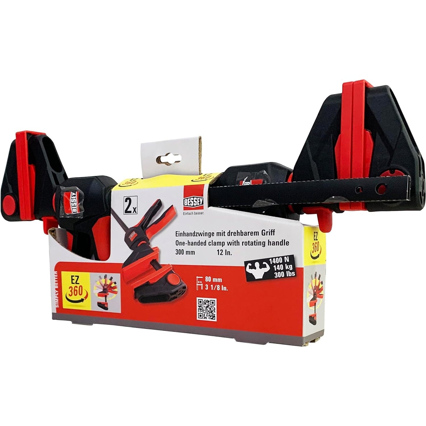 Bessey EZ360-SET - Set of 2 single-hand tightening screws with 360° rotating handle, 300mm opening