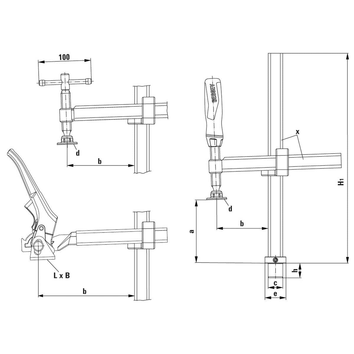 Bessey TWV16 - 20 - 15 - 2K - Elemento de sujeción con alcance variable para mesas de soldadura Bessey TWV16 200/150 2K - Ferrotecnia