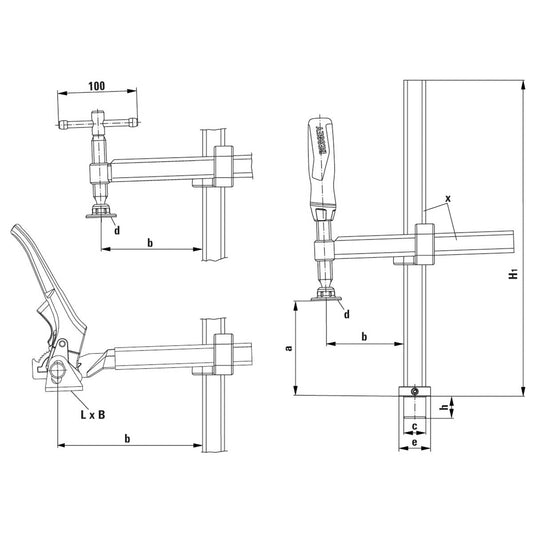 Bessey TWV16 - 20 - 15H - Elemento de sujeción con alcance variable para mesas de soldadura Bessey TWV16 200/150 H - Ferrotecnia